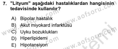 Temel İlaç Bilgisi Ve Akılcı İlaç Kullanımı Dersi 2025 - 2026 Yılı Yaz Okulu Sınav Soruları 7. Soru