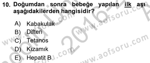 Halk Sağlığı Dersi 2016 - 2017 Yılı (Vize) Ara Sınav Soruları 10. Soru