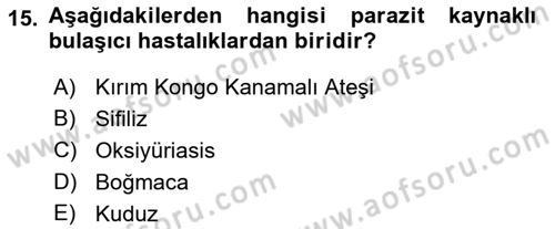 Halk Sağlığı Dersi 2016 - 2017 Yılı (Vize) Ara Sınav Soruları 15. Soru