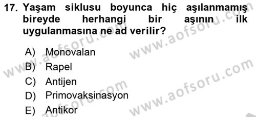 Halk Sağlığı Dersi 2016 - 2017 Yılı (Vize) Ara Sınav Soruları 17. Soru