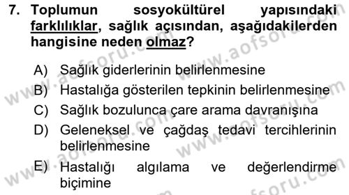 Halk Sağlığı Dersi 2016 - 2017 Yılı (Vize) Ara Sınav Soruları 7. Soru