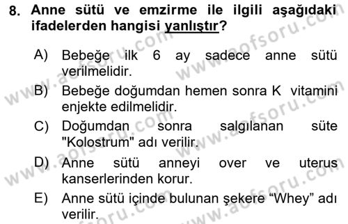 Halk Sağlığı Dersi 2016 - 2017 Yılı (Vize) Ara Sınav Soruları 8. Soru
