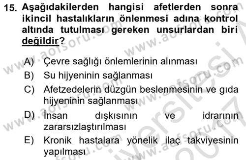Halk Sağlığı Dersi 2016 - 2017 Yılı (Final) Dönem Sonu Sınav Soruları 15. Soru