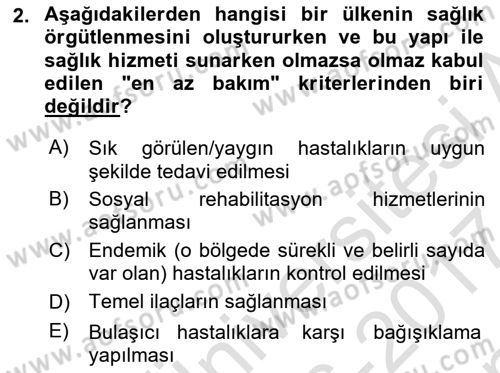 Halk Sağlığı Dersi 2016 - 2017 Yılı (Final) Dönem Sonu Sınav Soruları 2. Soru