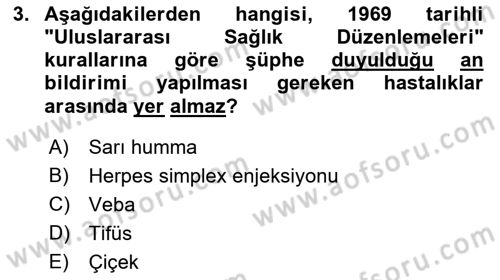 Halk Sağlığı Dersi 2016 - 2017 Yılı (Final) Dönem Sonu Sınav Soruları 3. Soru
