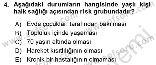 Halk Sağlığı Dersi 2016 - 2017 Yılı (Final) Dönem Sonu Sınav Soruları 4. Soru