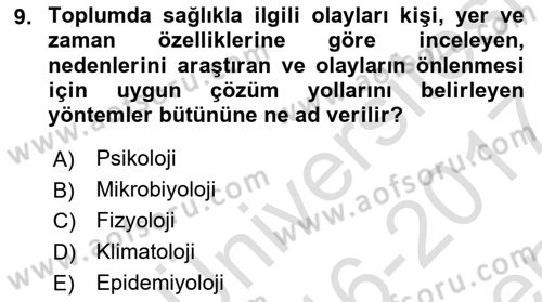 Halk Sağlığı Dersi 2016 - 2017 Yılı (Final) Dönem Sonu Sınav Soruları 9. Soru