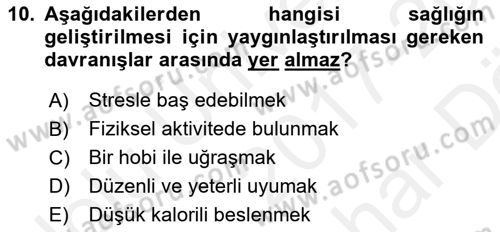 Halk Sağlığı Dersi 2017 - 2018 Yılı (Vize) Ara Sınav Soruları 10. Soru