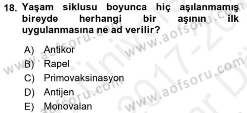 Halk Sağlığı Dersi 2017 - 2018 Yılı (Vize) Ara Sınav Soruları 18. Soru