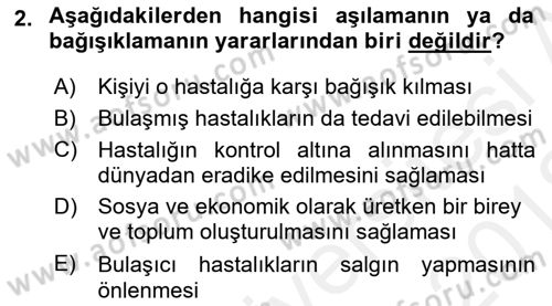 Halk Sağlığı Dersi 2017 - 2018 Yılı (Vize) Ara Sınav Soruları 2. Soru
