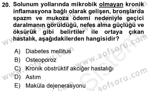 Halk Sağlığı Dersi 2017 - 2018 Yılı (Vize) Ara Sınav Soruları 20. Soru