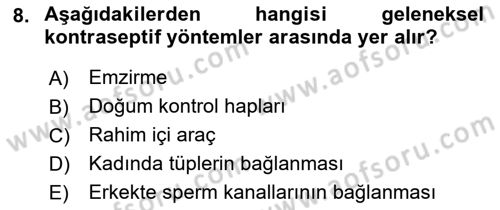 Halk Sağlığı Dersi 2017 - 2018 Yılı (Vize) Ara Sınav Soruları 8. Soru