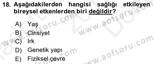 Halk Sağlığı Dersi 2017 - 2018 Yılı (Final) Dönem Sonu Sınav Soruları 18. Soru