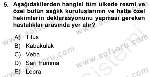 Halk Sağlığı Dersi 2017 - 2018 Yılı (Final) Dönem Sonu Sınav Soruları 5. Soru