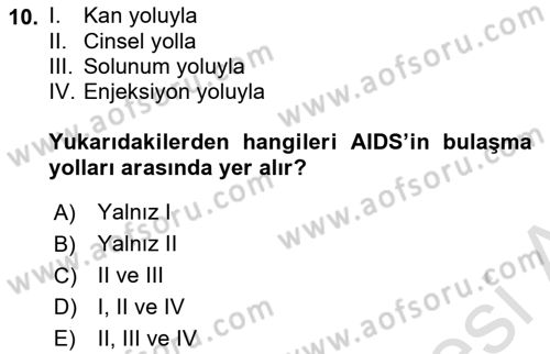 Halk Sağlığı Dersi 2018 - 2019 Yılı 3 Ders Sınav Soruları 10. Soru