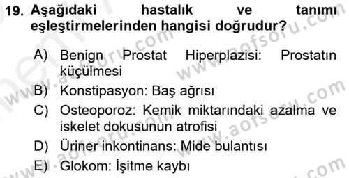 Halk Sağlığı Dersi 2018 - 2019 Yılı (Vize) Ara Sınav Soruları 19. Soru