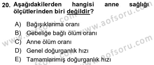 Halk Sağlığı Dersi 2018 - 2019 Yılı (Vize) Ara Sınav Soruları 20. Soru