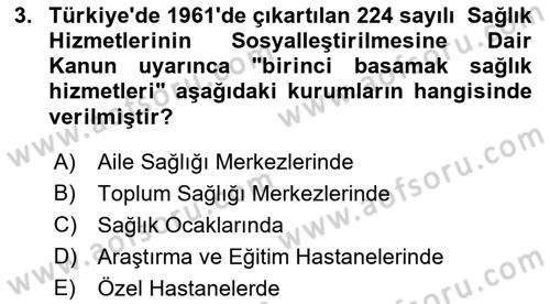 Halk Sağlığı Dersi 2018 - 2019 Yılı (Vize) Ara Sınav Soruları 3. Soru