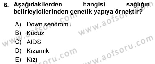 Halk Sağlığı Dersi 2018 - 2019 Yılı (Vize) Ara Sınav Soruları 6. Soru