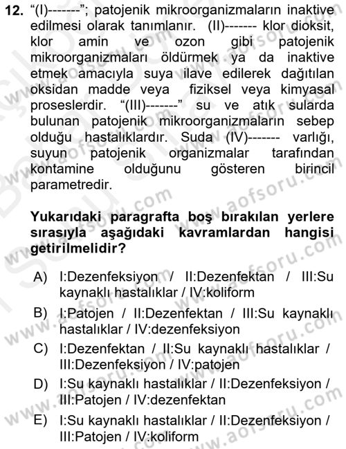 Halk Sağlığı Dersi 2018 - 2019 Yılı (Final) Dönem Sonu Sınav Soruları 12. Soru
