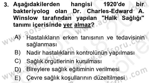 Halk Sağlığı Dersi 2018 - 2019 Yılı (Final) Dönem Sonu Sınav Soruları 3. Soru