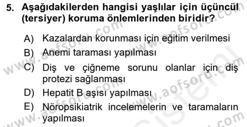 Halk Sağlığı Dersi 2018 - 2019 Yılı (Final) Dönem Sonu Sınav Soruları 5. Soru