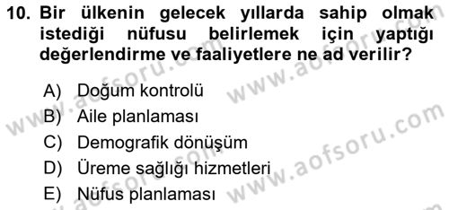 Halk Sağlığı Dersi 2024 - 2025 Yılı (Vize) Ara Sınav Soruları 10. Soru