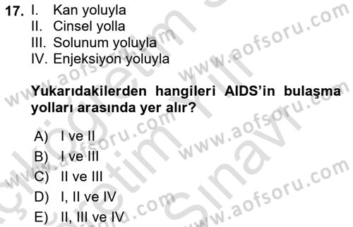 Halk Sağlığı Dersi 2024 - 2025 Yılı (Vize) Ara Sınav Soruları 17. Soru