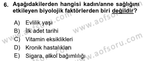 Halk Sağlığı Dersi 2024 - 2025 Yılı (Vize) Ara Sınav Soruları 6. Soru