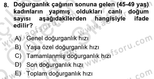 Halk Sağlığı Dersi 2024 - 2025 Yılı (Vize) Ara Sınav Soruları 8. Soru
