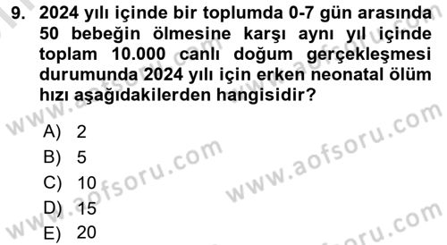 Halk Sağlığı Dersi 2024 - 2025 Yılı (Vize) Ara Sınav Soruları 9. Soru
