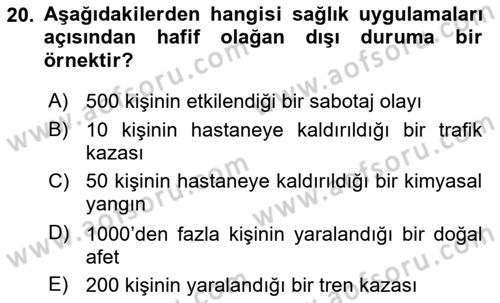 Halk Sağlığı Dersi 2024 - 2025 Yılı Yaz Okulu Sınav Soruları 20. Soru