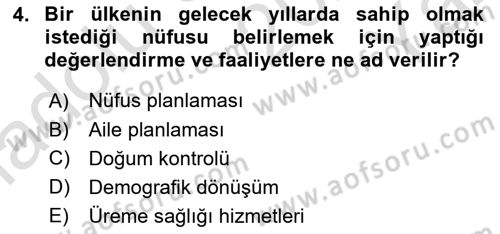 Halk Sağlığı Dersi 2024 - 2025 Yılı Yaz Okulu Sınav Soruları 4. Soru