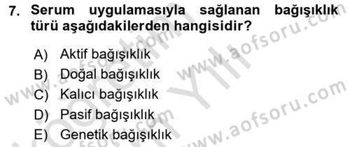 Halk Sağlığı Dersi 2025 - 2026 Yılı Yaz Okulu Sınav Soruları 7. Soru