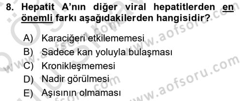 Halk Sağlığı Dersi 2025 - 2026 Yılı Yaz Okulu Sınav Soruları 8. Soru
