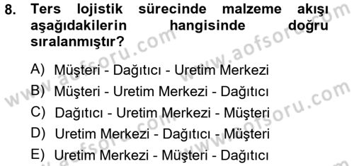 Lojistik İlkeleri Dersi 2012 - 2013 Yılı (Vize) Ara Sınavı 8. Soru