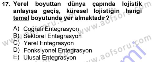 Lojistik İlkeleri Dersi 2012 - 2013 Yılı (Final) Dönem Sonu Sınav Soruları 17. Soru