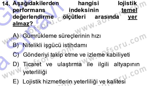 Lojistik İlkeleri Dersi 2013 - 2014 Yılı (Vize) Ara Sınav Soruları 14. Soru