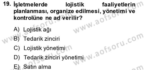 Lojistik İlkeleri Dersi Ara Sınavı Deneme Sınav Soruları 19. Soru