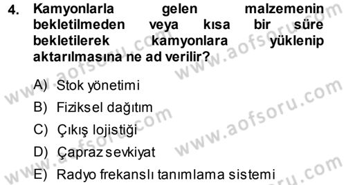 Lojistik İlkeleri Dersi Ara Sınavı Deneme Sınav Soruları 4. Soru