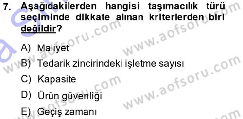 Lojistik İlkeleri Dersi 2013 - 2014 Yılı (Vize) Ara Sınav Soruları 7. Soru