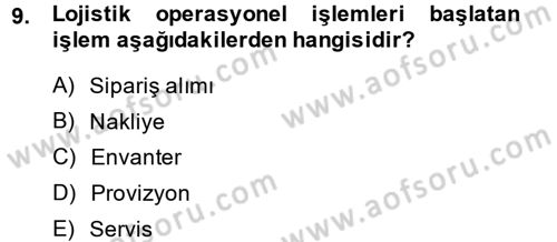 Lojistik İlkeleri Dersi Ara Sınavı Deneme Sınav Soruları 9. Soru