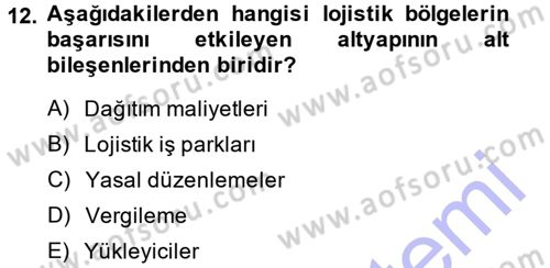 Lojistik İlkeleri Dersi Ara Sınavı Deneme Sınav Soruları 12. Soru