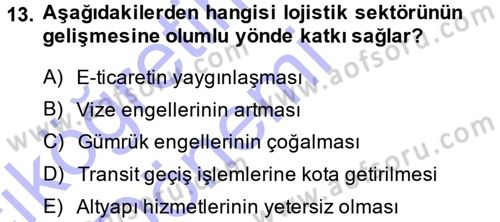 Lojistik İlkeleri Dersi Ara Sınavı Deneme Sınav Soruları 13. Soru