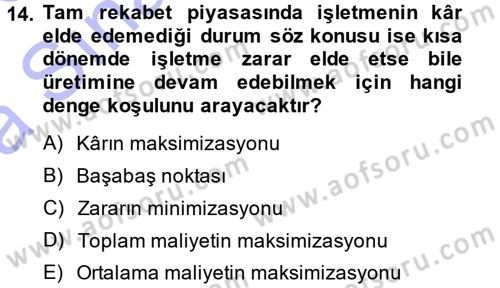 Lojistik İlkeleri Dersi Ara Sınavı Deneme Sınav Soruları 14. Soru