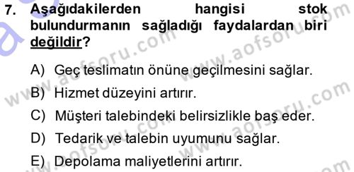 Lojistik İlkeleri Dersi Ara Sınavı Deneme Sınav Soruları 7. Soru