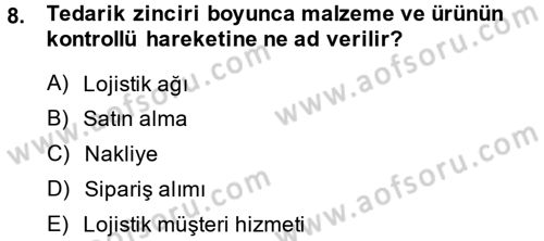 Lojistik İlkeleri Dersi Ara Sınavı Deneme Sınav Soruları 8. Soru