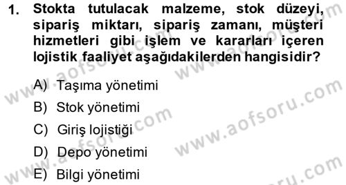 Lojistik İlkeleri Dersi 2014 - 2015 Yılı (Final) Dönem Sonu Sınav Soruları 1. Soru