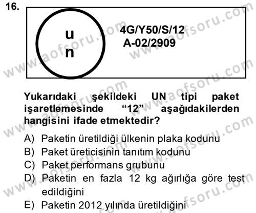 Lojistik İlkeleri Dersi 2014 - 2015 Yılı (Final) Dönem Sonu Sınavı 16. Soru