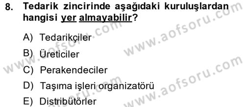 Lojistik İlkeleri Dersi 2014 - 2015 Yılı (Final) Dönem Sonu Sınav Soruları 8. Soru